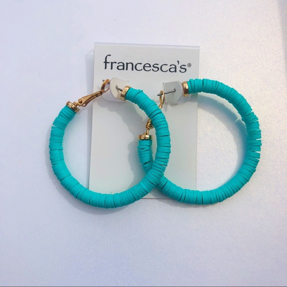 Neon Pink & Turquoise Rubber Disc Hoop Earrings - Picture 5 of 8